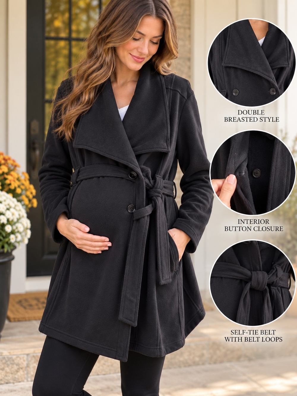 Motherhood Maternity 2X Black Double Breasted Belted Coat Plus Size